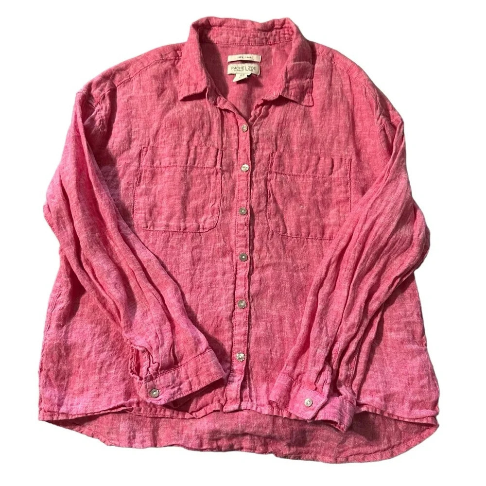 Rachel Zoe women's linen red button down long sleeve shirt size medium
